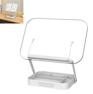 Produktbild von Acryl-Buchständer mit Aufbewahrungsmöglichkeit, verstellbarer Buchhalter zum Lesen mit 360° drehbaren Füßen, faltbarer Tischständer