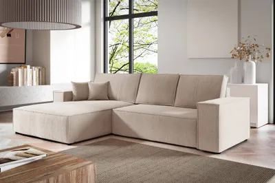 Produktbild von Ecksofa Schlafsofa CORUNIA Stoff Aragon Beige Ottomane Links