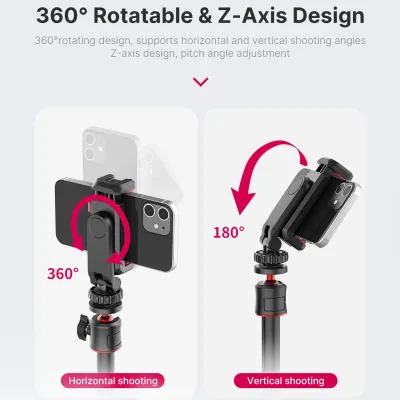 Obrázek produktu pro Multifunkční držák na telefon, stativový držák, otočný o 360°, s dvojitým držákem pro smartphone, vlog, selfie, živé vysílání videa
