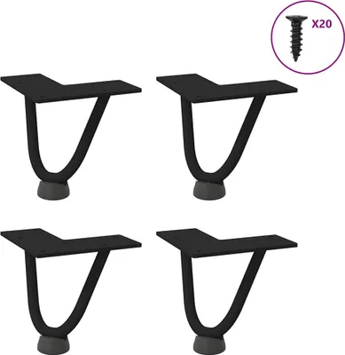 Image de Pieds en épingle à cheveux pour table basse 4 pièces Noir 10 cm Acier massif