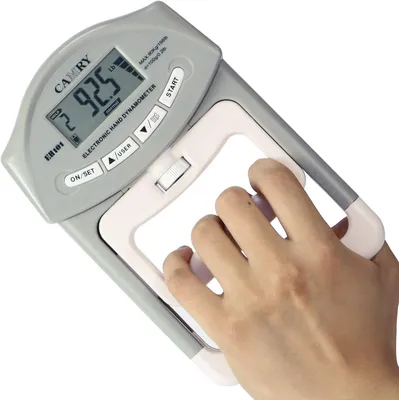 Imagen del producto de CAMRY - Dinamómetro digital de mano, medidor de fuerza de agarre, captura automática electrónica de la fuerza de agarre de la mano, 198 lbs/90 kg, color gris.