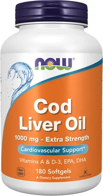 Produktbild von NOW Foods Extra Strength Lebertran 1000mg – 180 Kapseln