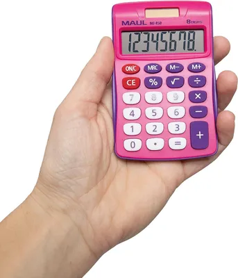 Zdjęcie produktu dla Kalkulator biurkowy MAUL MJ 450 1-liniowy wyświetlacz LCD, 8 cyfr Bateria słoneczna 11,3 x 7,2 x 1,9 cm różowy