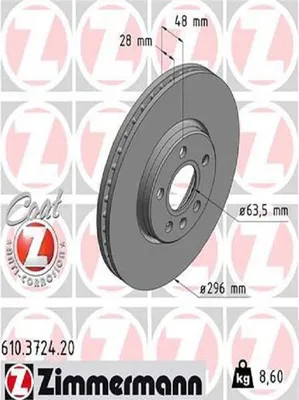 Produktbild von 2x ZIMMERMANN 610.3724.20 Bremsscheibe Vorderachse