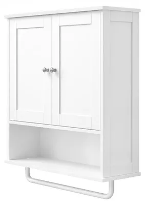 Immagine prodotto di Mobile da bagno a parete con ante, portasciugamani e ripiano aperto | Bianco | 56x20x60 cm
