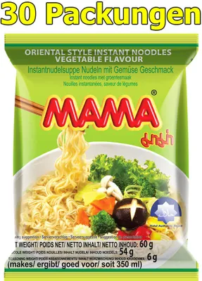 Produktbild von Mama Instant Nudeln Vegetable 30er Pack (30x 60g) Asia instant Nudelsuppe Gemüse
