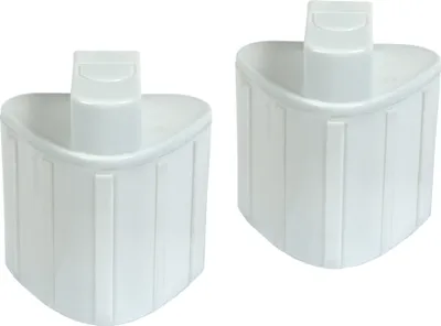 Two white water filter cartridges for a steam iron are shown against a white background.