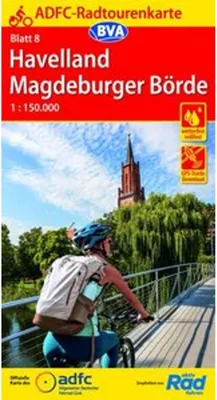 Image de Carte ADFC-Radtourenkarte 8 Havelland Magdeburger Börde 1:150.000, résistante aux déchirures et aux intempéries, tracés GPS à télécharger