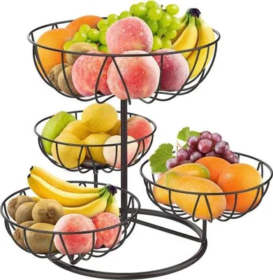 Image de Corbeille à fruits en métal à 4 niveaux pour grand plan de travail de cuisine