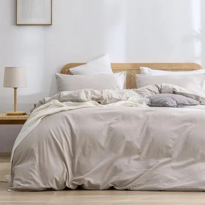 Zdjęcie produktu dla Komplet pościeli 135x200 cm, bawełna i len, kolor taupe, 2-częściowy, z zamkiem, certyfikat Oeko-TEX® Standard