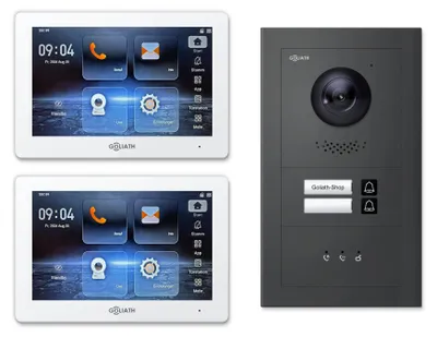Produktbild von Goliath IP-Video-Türsprechanlage GL-IPH200M für 2 Familien – Anzeigemodul : 7 Zoll Weiß : Anthrazit : Unterputzdose Monitor Farbe: 7 Zoll Weiß Montage: Unterputzdose Türklingel Farbe: Anthrazit