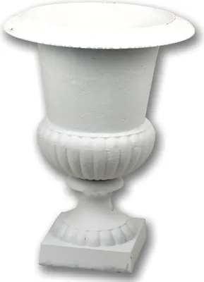 Produktbild von Amphore Gusseisen weiß Pflanztopf 67cm hoch Replikat Retro Design Dekoration