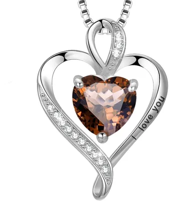 Produktbild von Herz Kette Damen Silber 925 mit "I love you" Gravur und Geburtsstein Geschenkbox