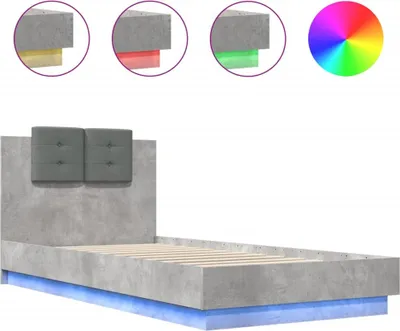 Productafbeelding van vidaXL Bedframe met hoofdeinde en LED-verlichting, betonkleur, 100x200 cm