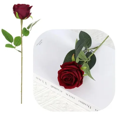 Produktbild von Samtrosen-Kunstblumen, einzelner Zweig, Dekoration für eine 50 cm Vase - Rot
