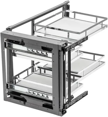Produktbild von GTV MOVIX PRO Cargo Eckauszug - Chrom, 2 Ebenen, mit weißer Antirutschmatte, 450 mm Front, Soft-Close, 900 mm Korpus, Links/rechts montierbar