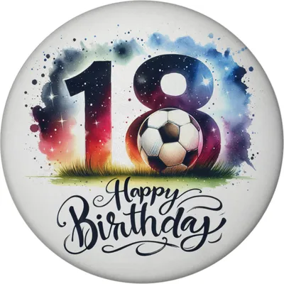 Produktbild von 18. Geburtstag Fußball Magnet mit Flaschenöffner rund mit Spruch Happy Birthday