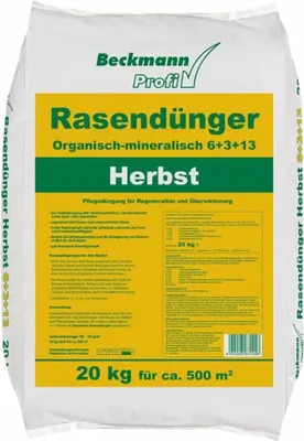 Produktbild von 20 kg Rasendünger Herbst Beckmann NPK-6+3+13  f.ca. 500m²