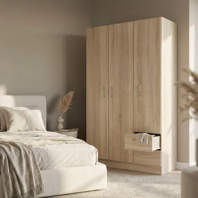 Immagine prodotto di Milani Home - armadio di design con 3 ante 2 cassetti di design moderno contemporaneo cm 120 x 52 x 190 h - Quercia Chiaro