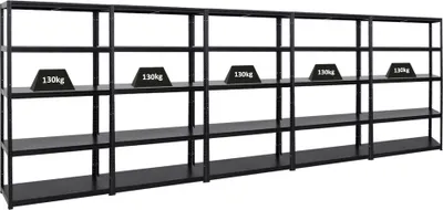 Produktbild von Mega Deal | 5x Schwerlastregal Steel Eagle  | HxBxT 180x100x40 cm |  Fachlast 130kg | Schwarz