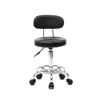 Produktbild von Drehhocker mit Rückenlehne – Runder Salonhocker – Küchen-/Bürohocker – Arbeitshocker – Höhenverstellbar – Sitzhöhe 47–61,5 cm – Schwarz