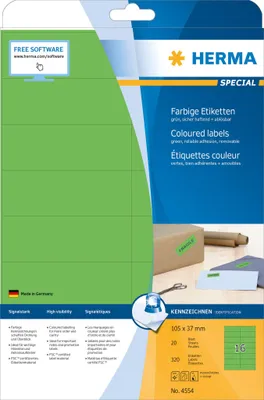 Produktbild von HERMA Etiketten A4 grün 105x37mm Papier matt ablösbar 320St.