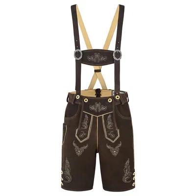 Produktbild von Bohmberg Herren Trachten Lederhose kurz aus echtem Rindsleder inkl. Hosenträger Braun Trachtenhose bayerischer Stil