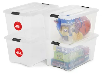 Zdjęcie produktu dla Pudełko na przechowywanie pudełko organizer pojemnik - 4 szt. - 45 litrów - Przezroczysty - Stohowalny