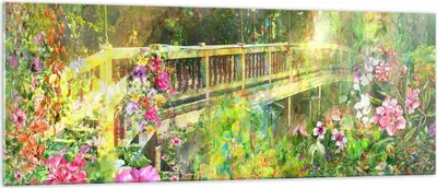 Produktbild von Bilder auf glas - Brücke Park Blume Frühling - 140x50cm - Glasbilder - Wandbilder - Kunstdruck - zum Aufhängen bereit - Wanddekoration aus Glas - Glas Bilder - Wandbild auf Glas - GAB140x50-2906