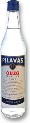 A bottle of Ouzo Pilavas Nektar on a white background.