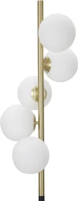 Produktbild von Glamouröse, dunkle 5-flammige Stehlampe – Minimalistische Stehlampe aus gold-schwarzem Metall mit weißem Glas – Höhe 160 cm