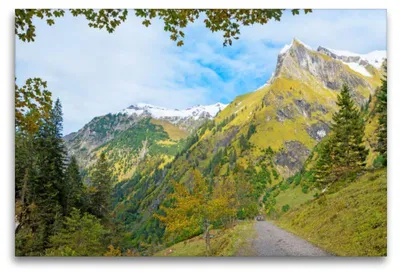 Produktbild von Premium Textil-Leinwand 120x80cm quer Premium Textil-Leinwand 120 cm x 80 cm quer Wanderweg im malerischen Oytal | Wandbild, HD-Bild auf Keilrahmen, Fertigbild auf hochwertigem Vlies, Leinwanddruck von None SusaZoom