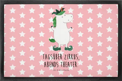 Produktbild von Mr. & Mrs. Panda fußmatte Einhorn Joker 50 x 75 cm - Rot Pastell - Geschenk, Kasper, Bodenvorleger, Einhörner, Mittelalter, Unicorn, Hofnarr, Schmutzmatte, Schmutzfänger