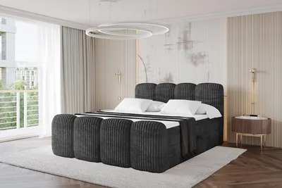 Produktbild von ALTDECOR Boxspringbett mit Fußteil - NINA-Z - 180x200  Schwarz- Komplett-Set mit Taschenfederkern Matratze und Topper, Polsterbett mit H4-Matratze Bettkästen, Lattenrost, Bett mit Stauraum, Doppelbett, Boxbett