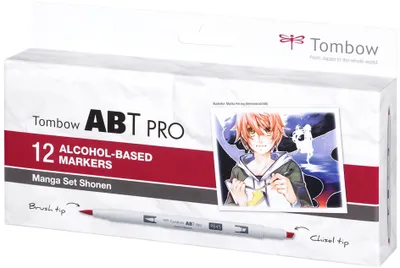 Obrázok produktu pre Tombow ABT Pro, 12 kusov, Viacfarebný, Hrot dláta / kefy, Kolo, Atrament na alkoholovej báze, Box