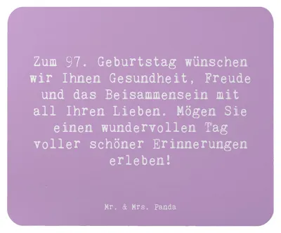 Produktbild von Mr. & Mrs. Panda Mousepad Spruch 97. Geburtstag - Lavendeltraum - Geschenk, Mauspad, pc, Happy Birthday, Mouse Pad, liebevolle Wünsche, Lächeln, mausteppich, Liebe