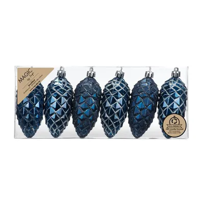 Produktbild von Christbaumschmuck Zapfen 9cm Kunststoff 6er Set - Night Blue