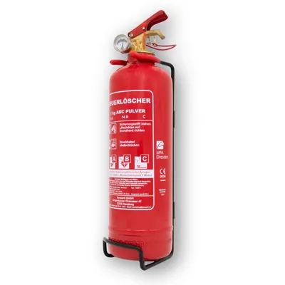 Produktbild von 1kg ABC Pulverlöscher, Pulverfeuerlöscher, Feuerlöscher inkl. Wandhalterung und Prüfschild