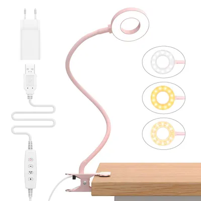 Obrázek produktu pro Stolní lampa s 23 LED diodami a USB nabíječkou, lampa s klipsnou, 3 barvy a 10 úrovní jasu