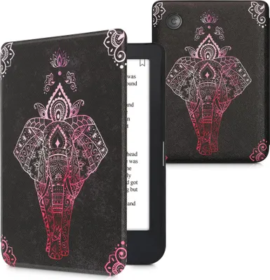 Produktbild von kwmobile Schutzhülle für Kobo Clara 2E / Tolino Shine 4 Hülle - eReader Flip Case mit Auto Sleep Funktion - Elefant Zeichnung mit Pink Anthrazit