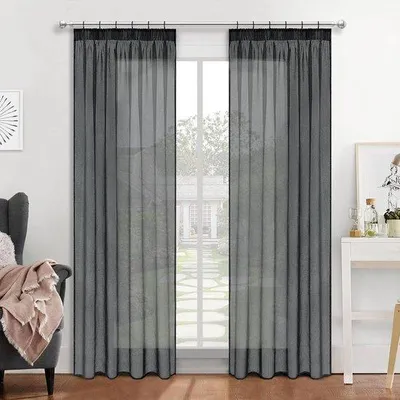 Zdjęcie produktu dla Szara, przezroczysta zasłona do nowoczesnego salonu, 140 x 225 cm, 2 sztuki