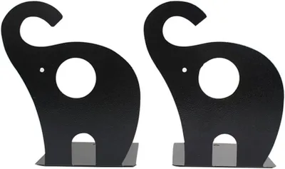 Produktbild von Metall-Buchstützen für Kinder mit Elefantenmotiv, rutschfest, schwarz