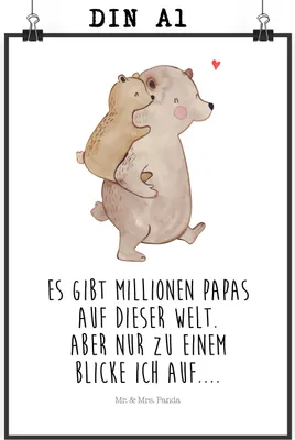 Produktbild von Mr. & Mrs. Panda Bild Papa Bär DIN A1 - Weiß - Geschenk, Vatertag, wanddruck, wanddeko, drucke, Kunstdruck, Geburtstag, Plakat, Muttertag