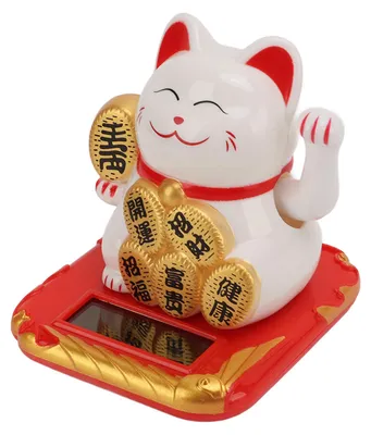 Produktbild von Glückskatze, solarbetrieben, Mini-Größe šC bringt Reichtum und Schätze šC niedliches Lächeln šC robuste Maneki Neko für Auto, Schlafzimmer, Büro šC Weiß