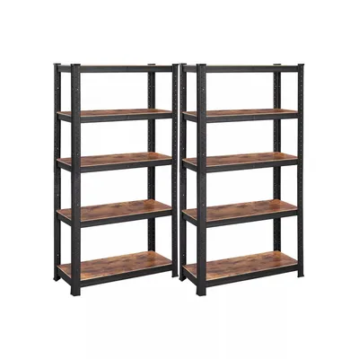 Productafbeelding van And OutdoorMatch Standaardrek Kyle - Boekenrek - Opslagrek - 5 planken - 150 x 75 x 30 cm - verstelbare planken - industriële stijl - zwart, vintage bruin