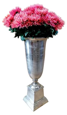 Produktbild von Vase Blumenvase Gefäß Pokalvase Dekovase Aluminium Silber - Bodenvase Groß aus Metall - 112 cm