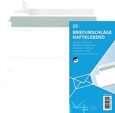 Produktbild von Briefumschlag DIN Lang Haftklebung, 80g, weiß, Kleinpackung = 25 Stück