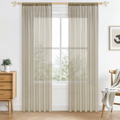 Voile-Gardinen 2er-Set 140x245 cm beige halbtransparent mit Stangendurchzug