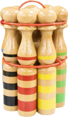 Produktbild von Kegelspiel Kegel Set Bowling 24 cm aus Holz groß für Kinder und Erwachsene - Massivholz 24 cm, gestreift - 3025