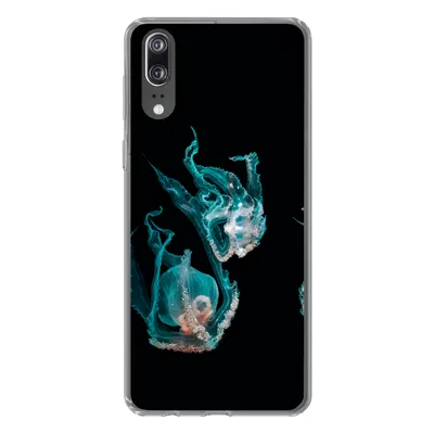 Produktbild von MuchoWow® Handyhülle Schutzhülle Hülle für Huawei P20 Quallen - Meerestiere - Schwarz Silikon Softcase Handy Hülle - Hardcover